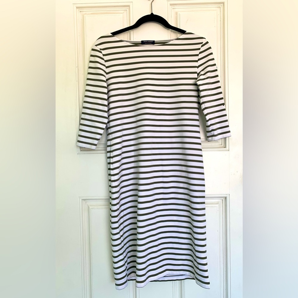 Saint James Green and White Striped Dress, Size 10